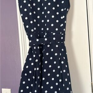 Chaps Strapless Navy and White Polka Dot Dress